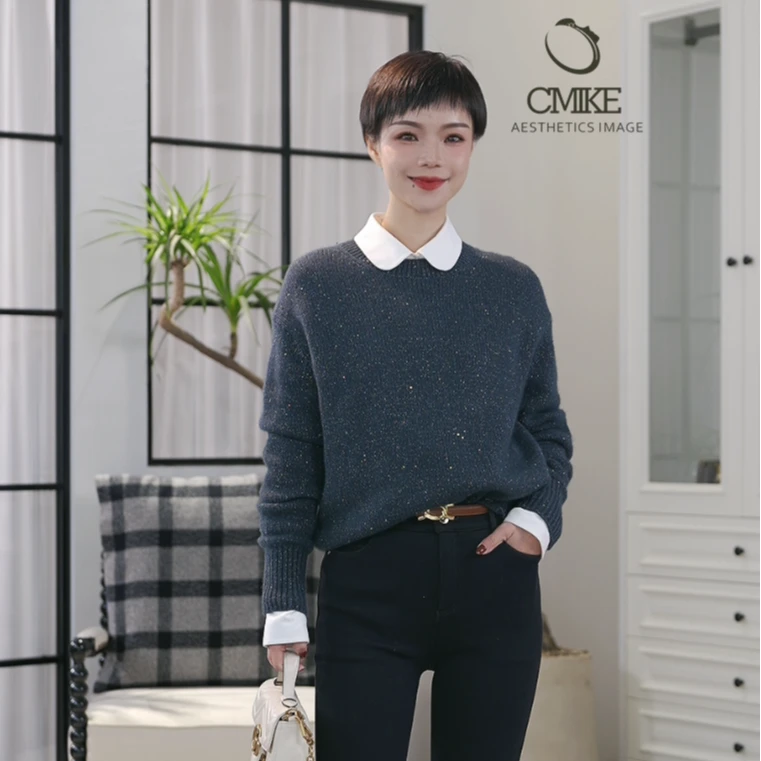 【橙蜜客】星光璀璨 秋冬时尚针织圆领毛衫2353M000653