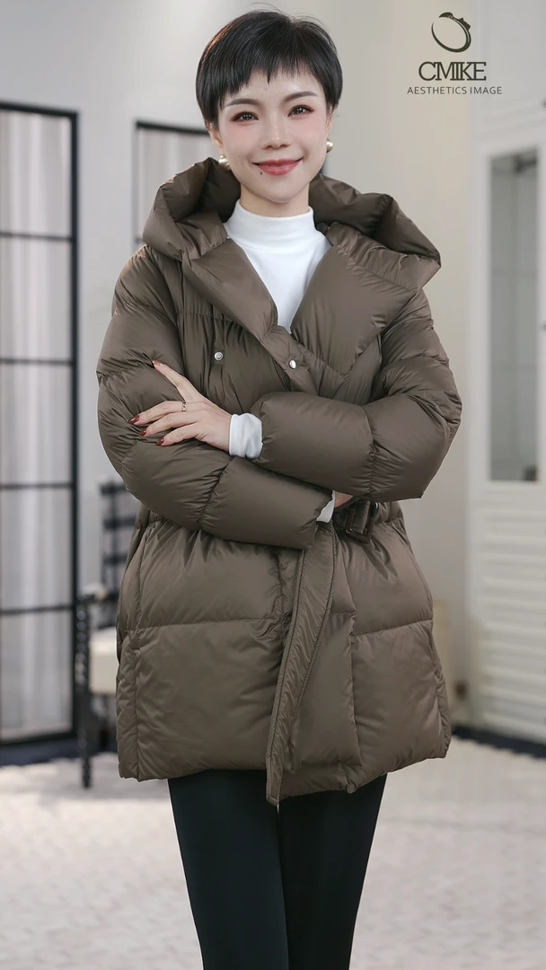 【橙蜜客】温暖有型  包裹感加厚中长款收腰羽绒服02354Y000956