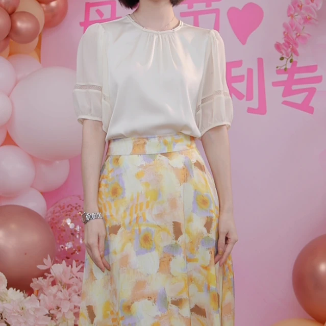 【橙蜜客】竹节领珠上衣 时尚蕾丝珍珠气质衬衫衬衣 2452C000401