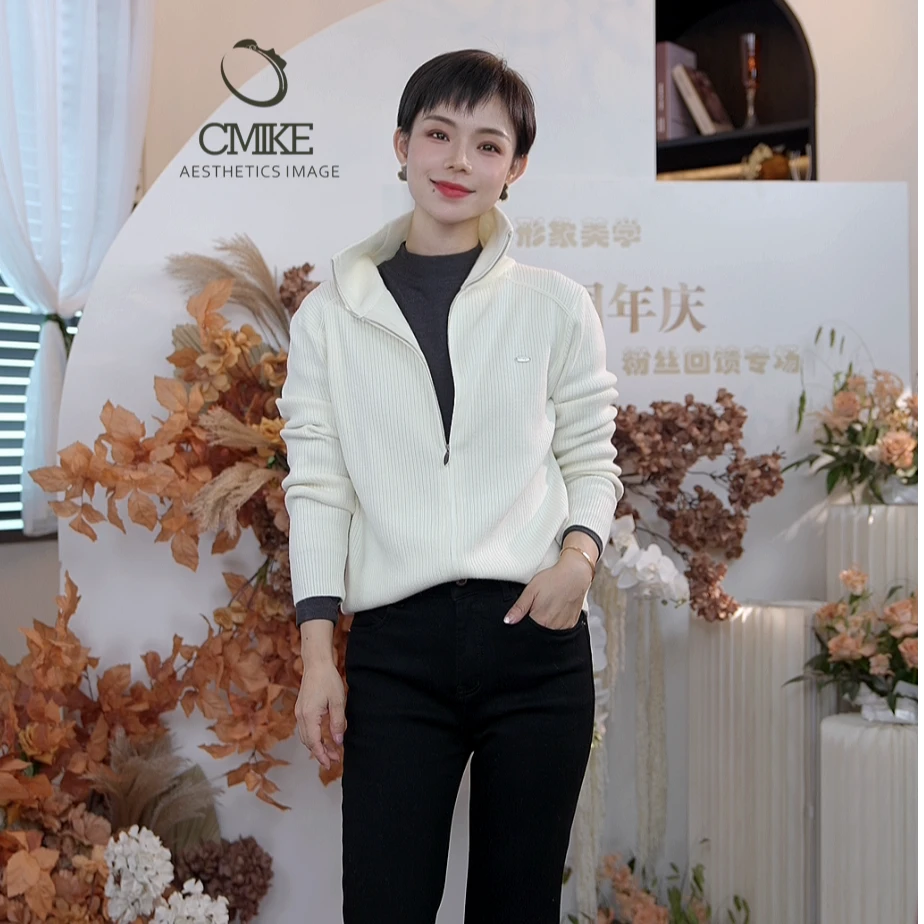 【橙蜜客】立领双拉链长袖针织衫 修身显瘦百搭开衫毛衣2454M000936