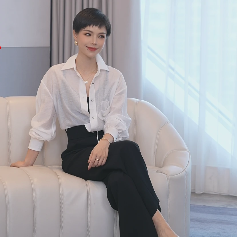 橙蜜客2023夏季时尚轻奢休闲百搭女士长袖衬衫2352C000108