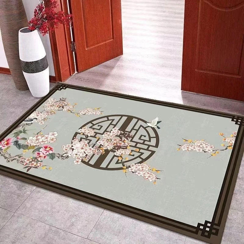 新中式梅花家用门厅入户门玄关浴室地毯水晶绒剪裁电动车脚垫耐脏