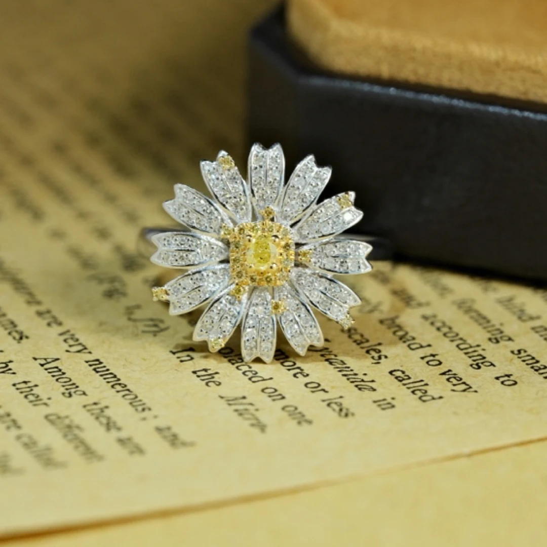 18k钻石黄钻雏菊戒指 大气又耐看 上手超特别优秀 75