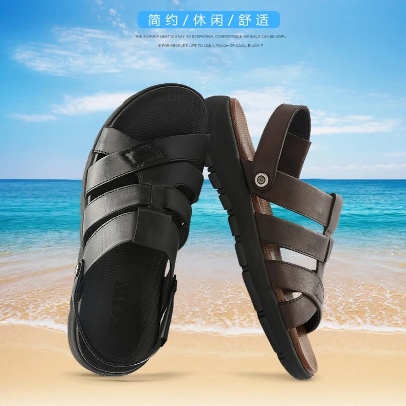 XGN小公牛【头层牛皮】夏舒夏季男透气软底休闲凉皮鞋镂空真皮男