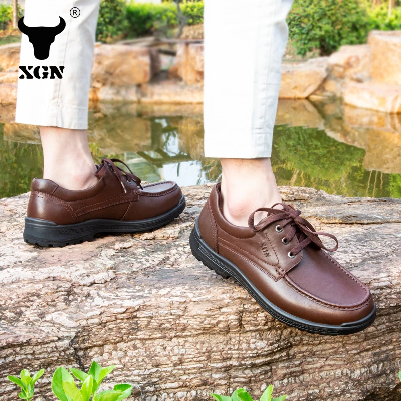 XGNXGN小公牛男鞋2022秋季新款爸爸鞋系带头层牛皮豪霸休闲鞋商务