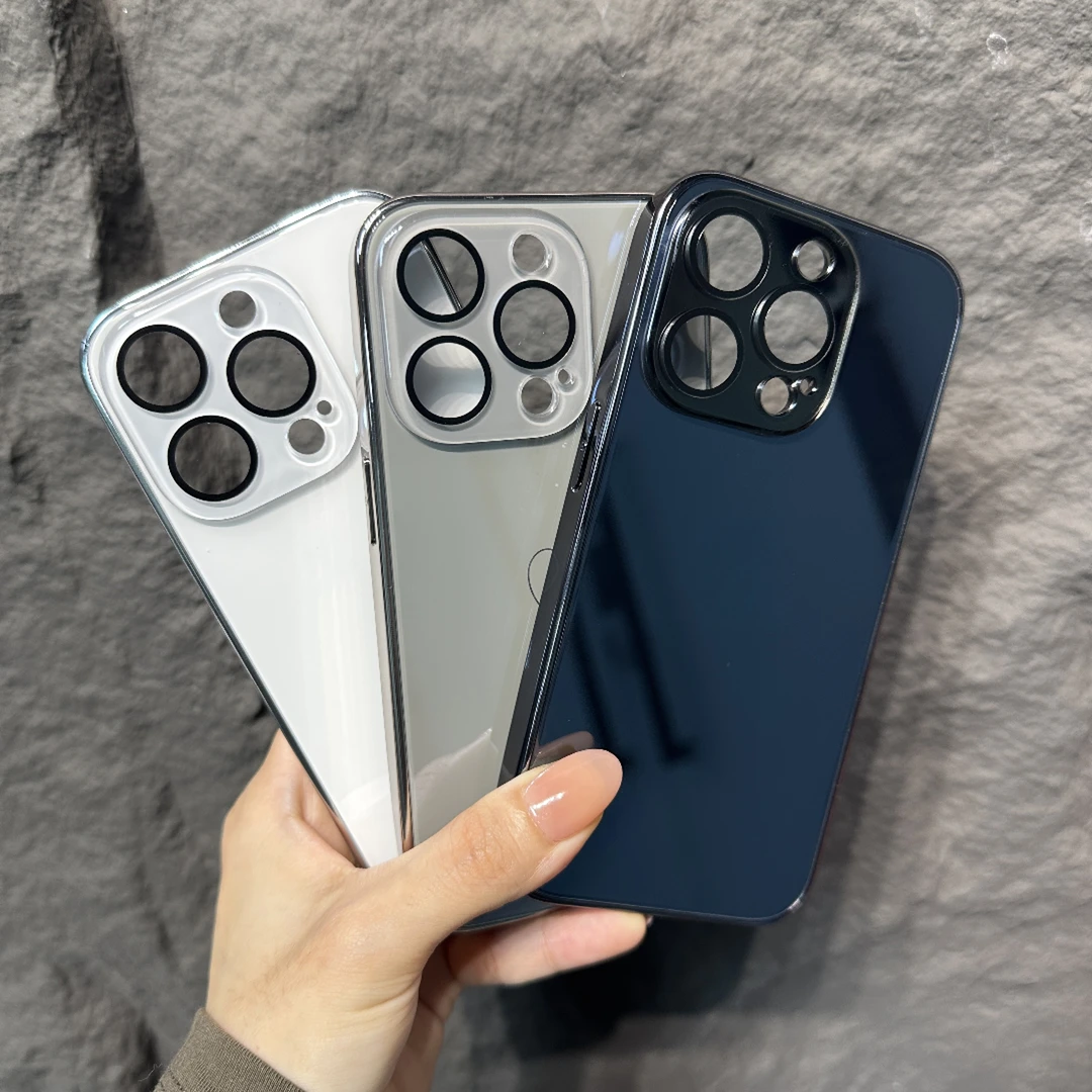 苹果15promax手机壳高级iphone14镜面电镀简约全包13防摔玻璃壳