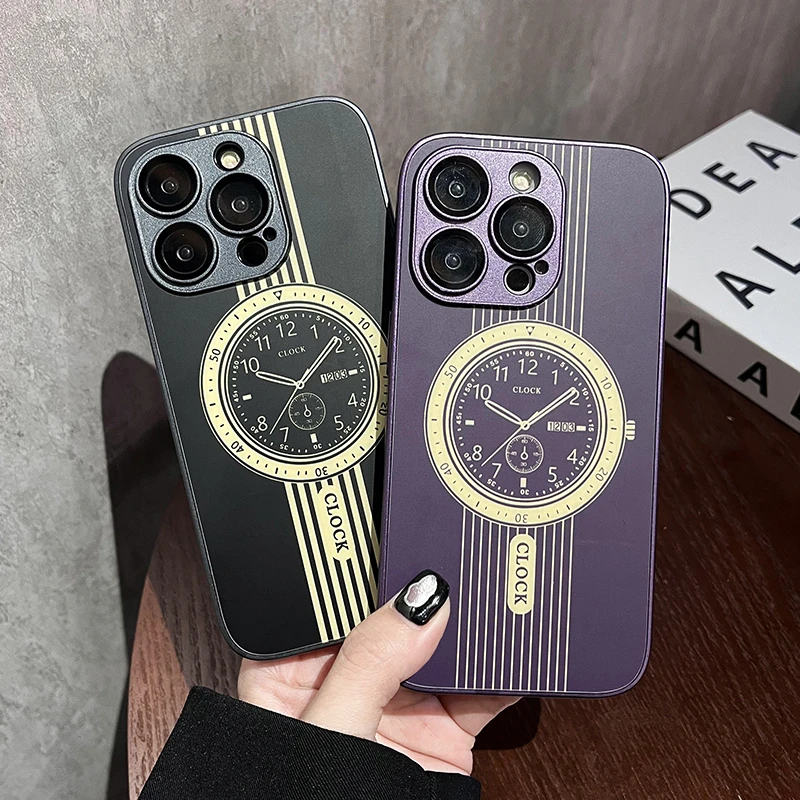 苹果15手机壳高级创意时钟磁吸iphone14promax简约全包防磨防摔壳