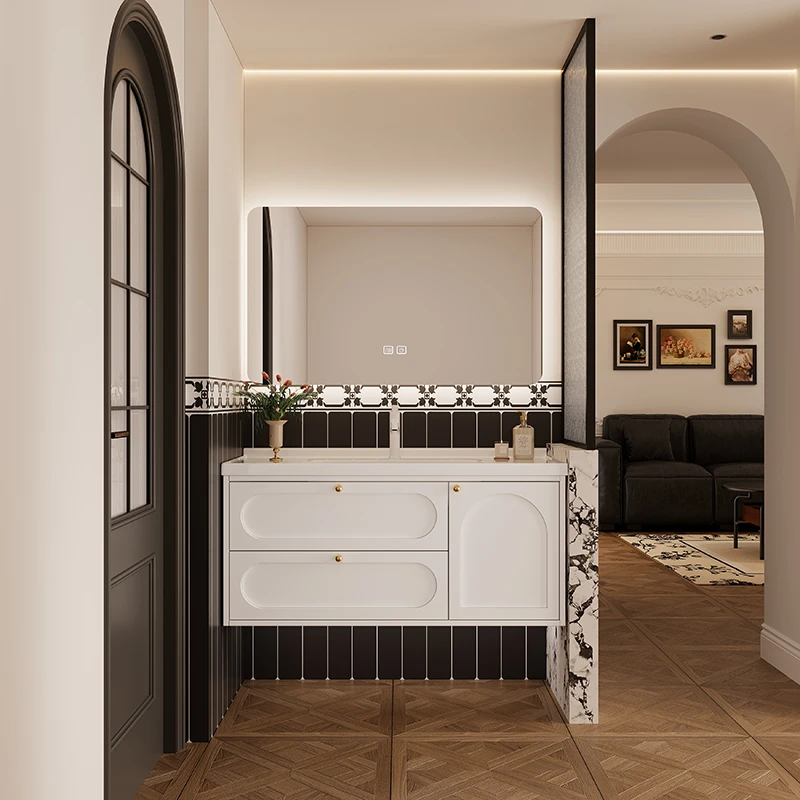 橡木浴室柜陶瓷一体盆小户型洗漱台卫生间简约洗手洗脸盆柜卫浴柜