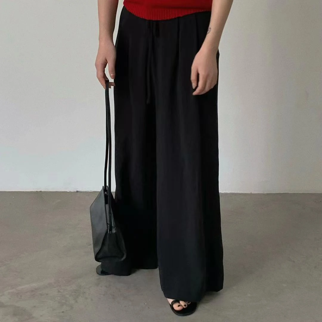 ZHANG&NAI 2024新款高腰时尚百搭休闲抽绳松紧阔腿裤1062