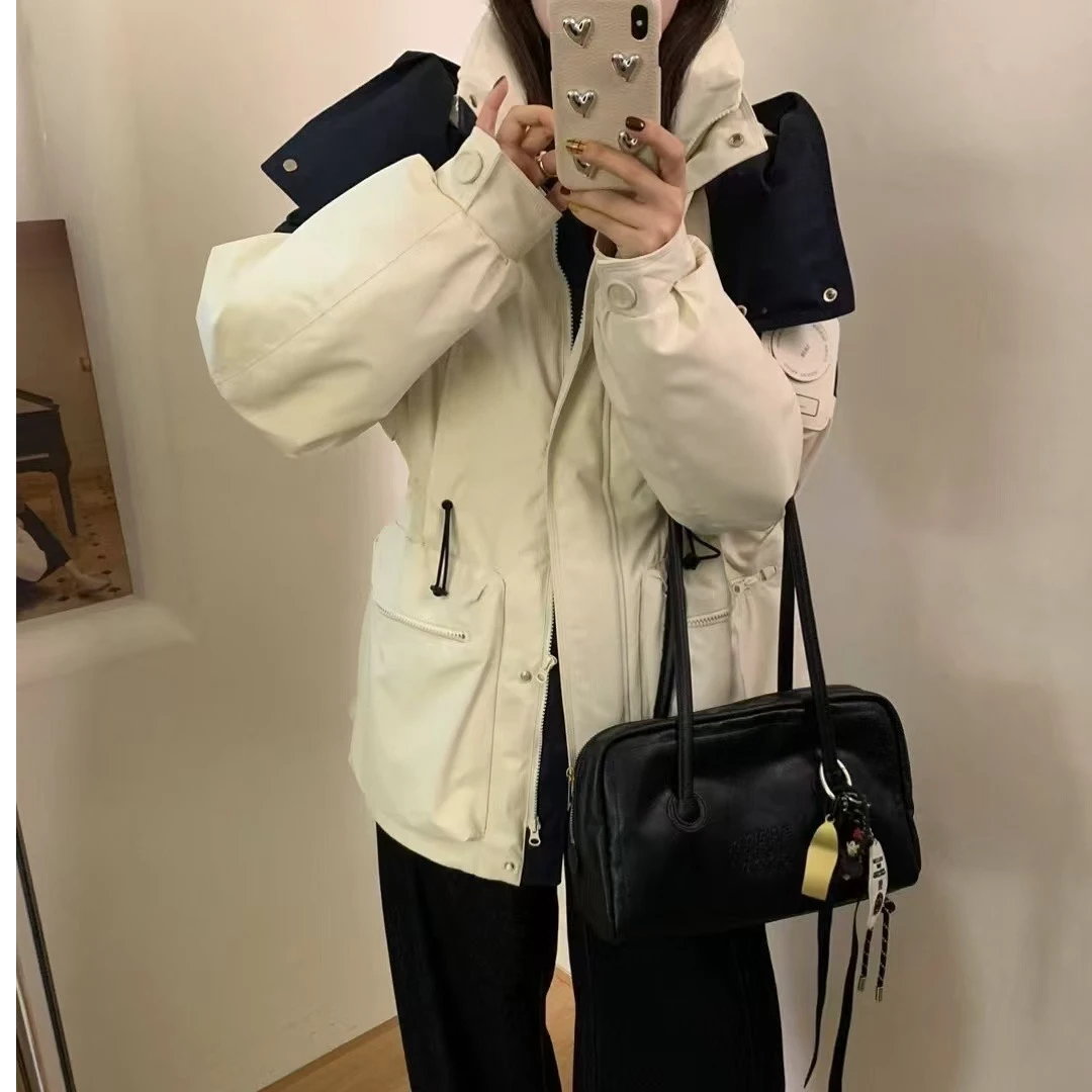 ZHANG&DA “90白鸭绒”韩版撞色连帽工装收腰羽绒服 6419