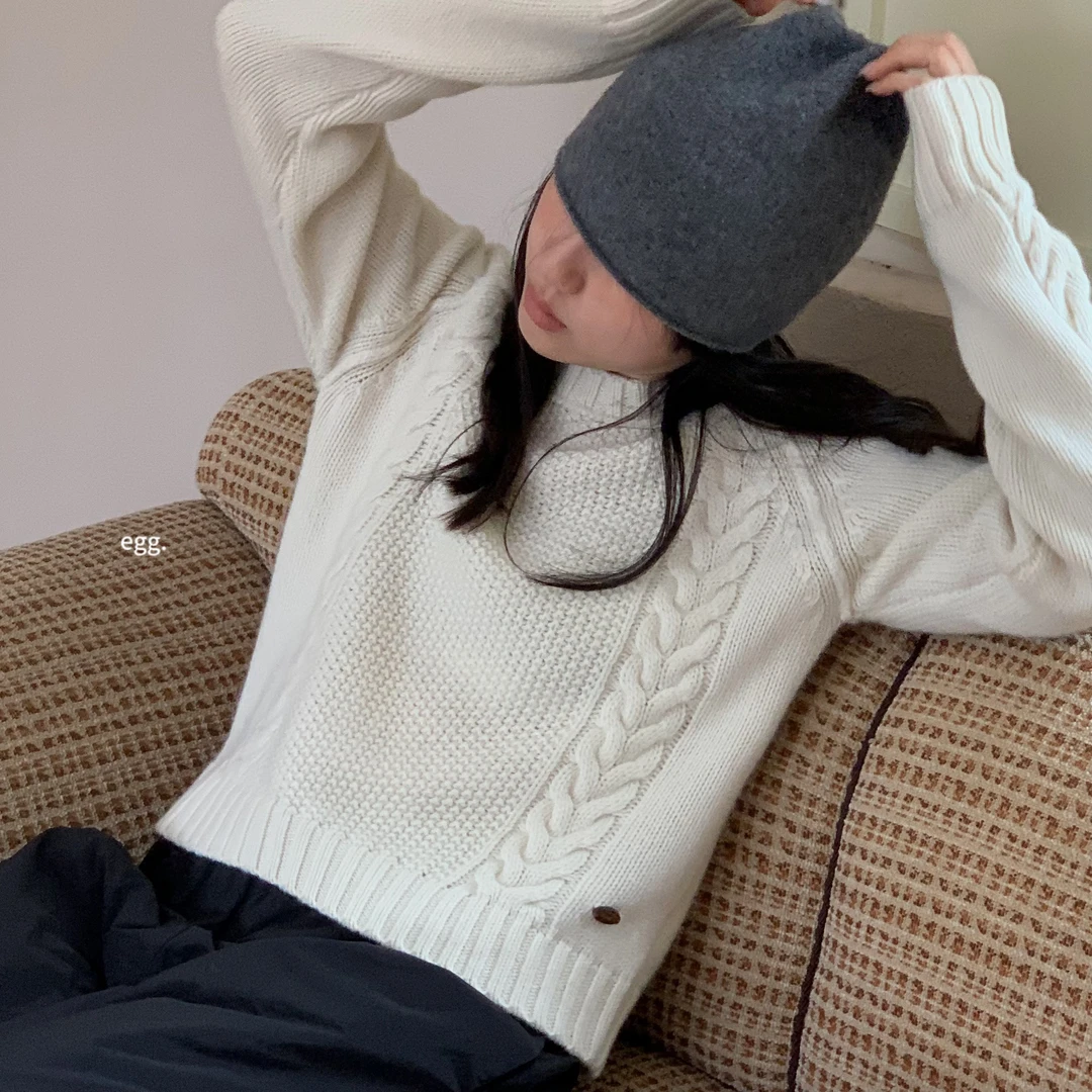 ZHANG&E1  秋季"100"羊毛宽松麻花毛衣 240542纯色