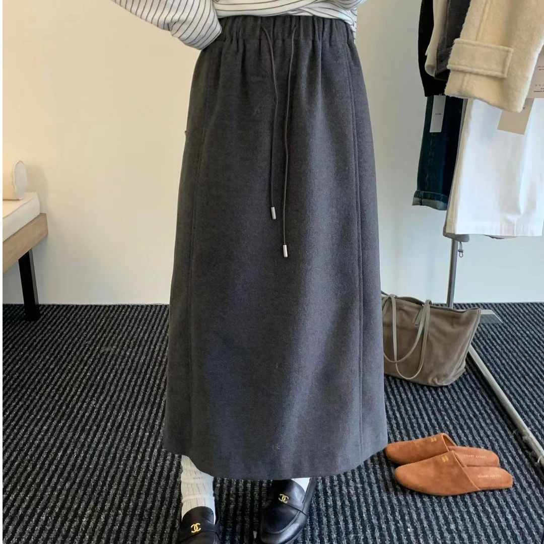 ZHANG&B2 宽松百搭显瘦松紧腰抽绳中长半裙 68338