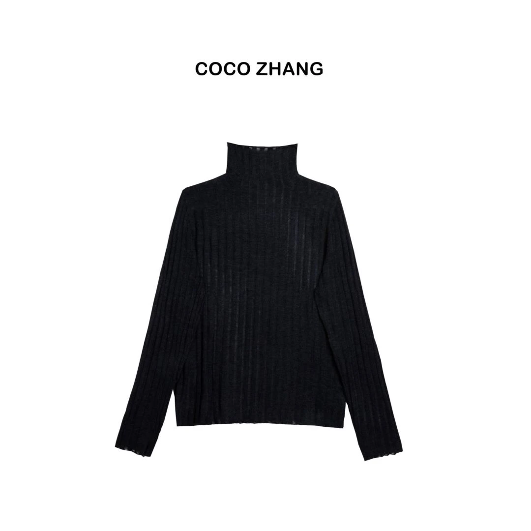 COCO ZHANG YXD  高领坑条纯色针织打底衫 248911 Hi Fortune