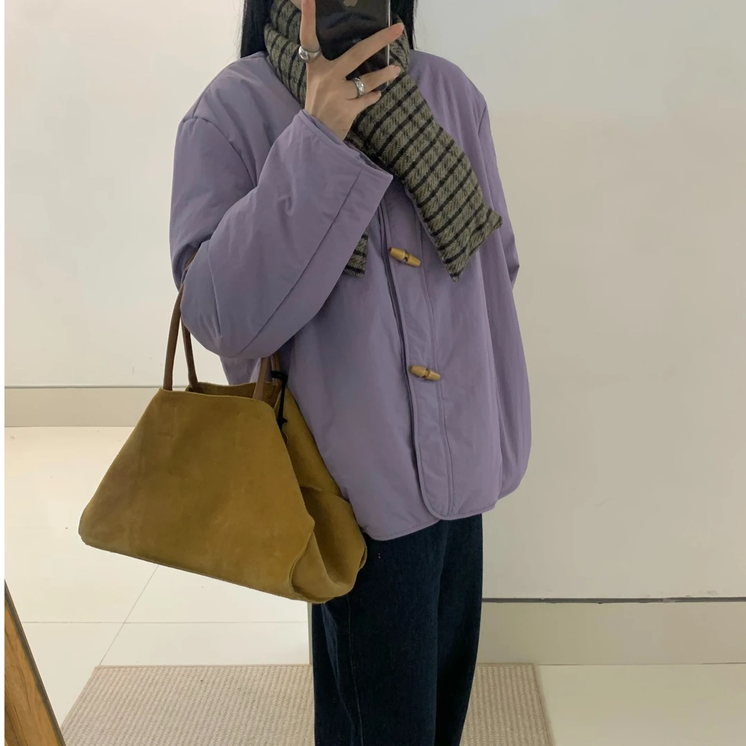 ZHANG&PIE 韩国设计感带围巾宽松复古小木扣外套 20967