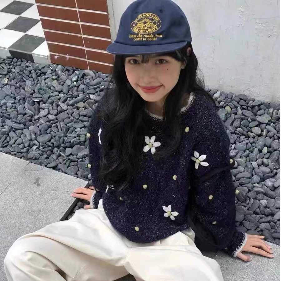 ZHANG&O 百搭圆领套头羊驼绒小花针织毛衣 202407