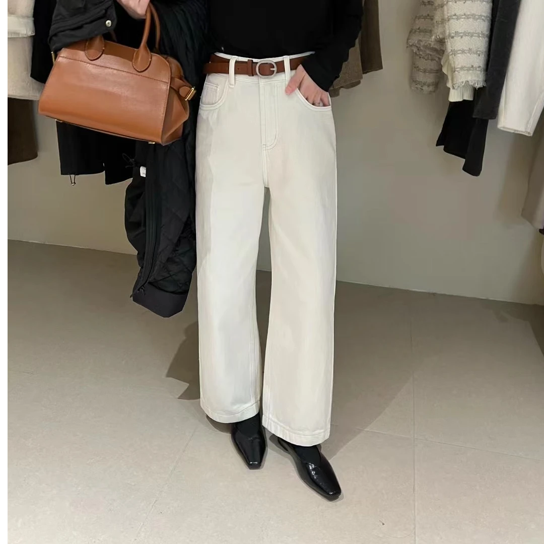 COCO ZHANG 【双鱼座】韩版简约高腰显瘦加绒直筒裤 21586