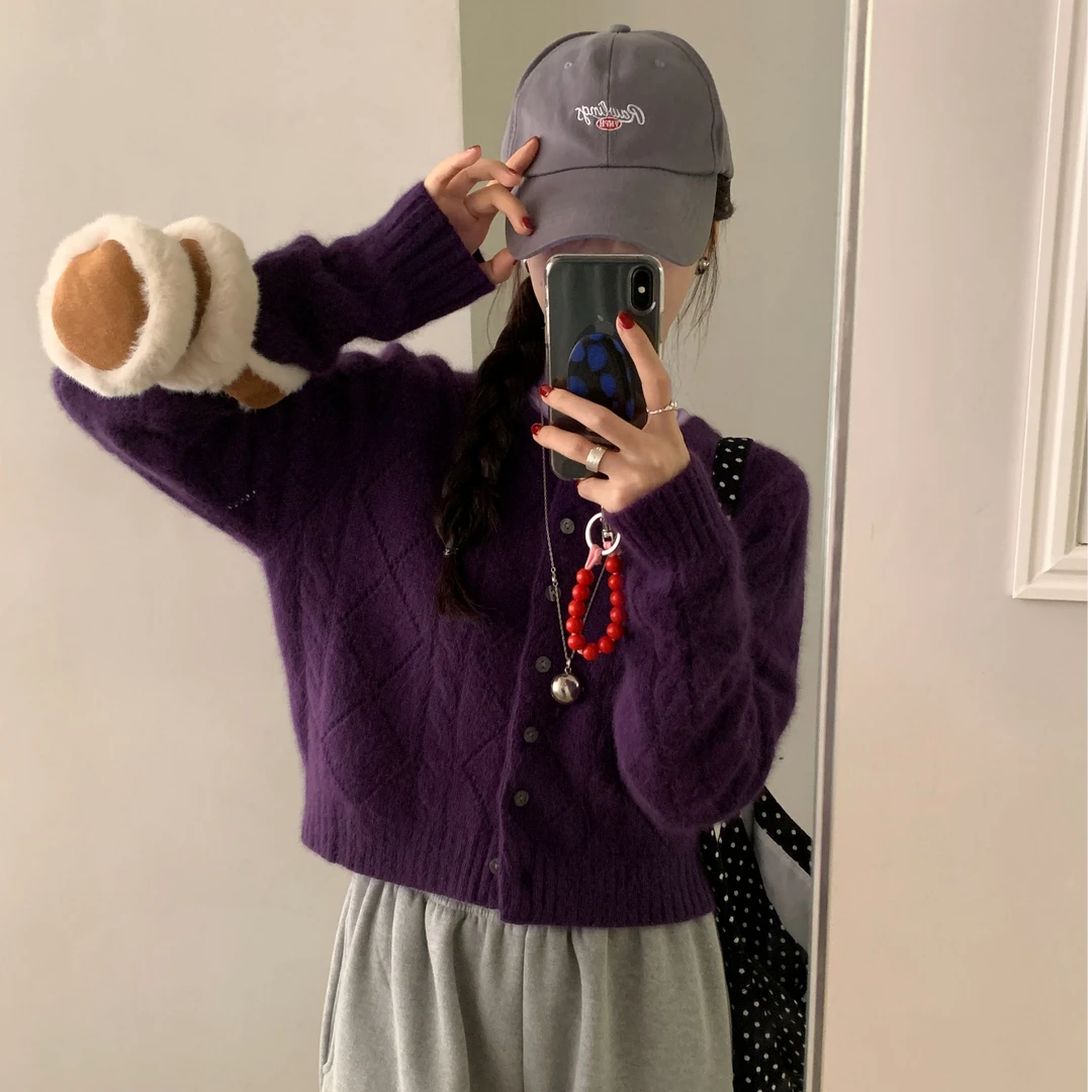 ZHANG&O1 韩系气质菱格纹毛衣开衫 8303