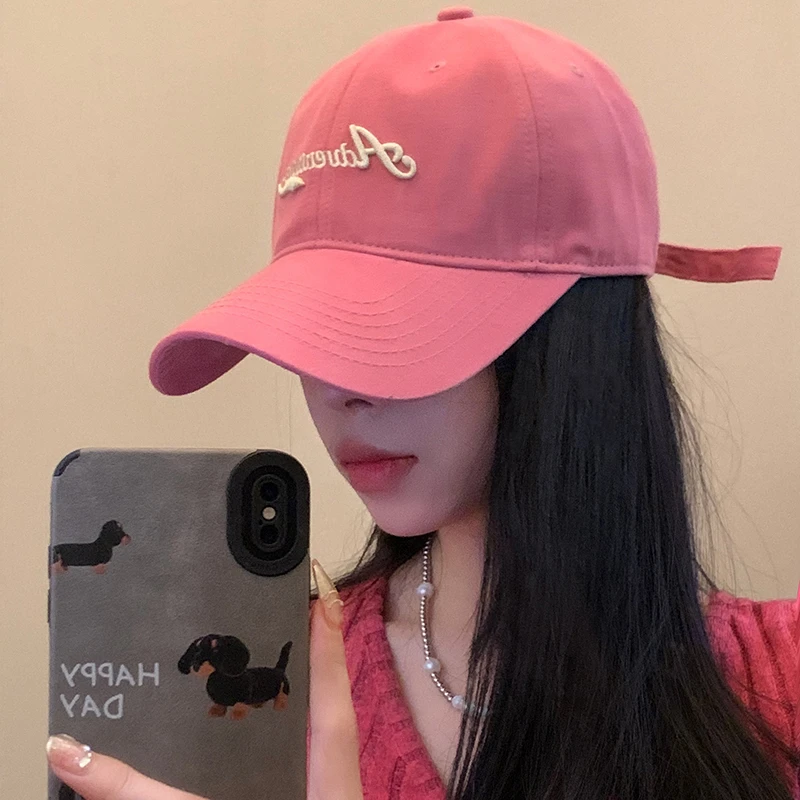 日系休闲磨毛棒球帽女春季新款刺绣字母软顶鸭舌帽大头围显脸网红