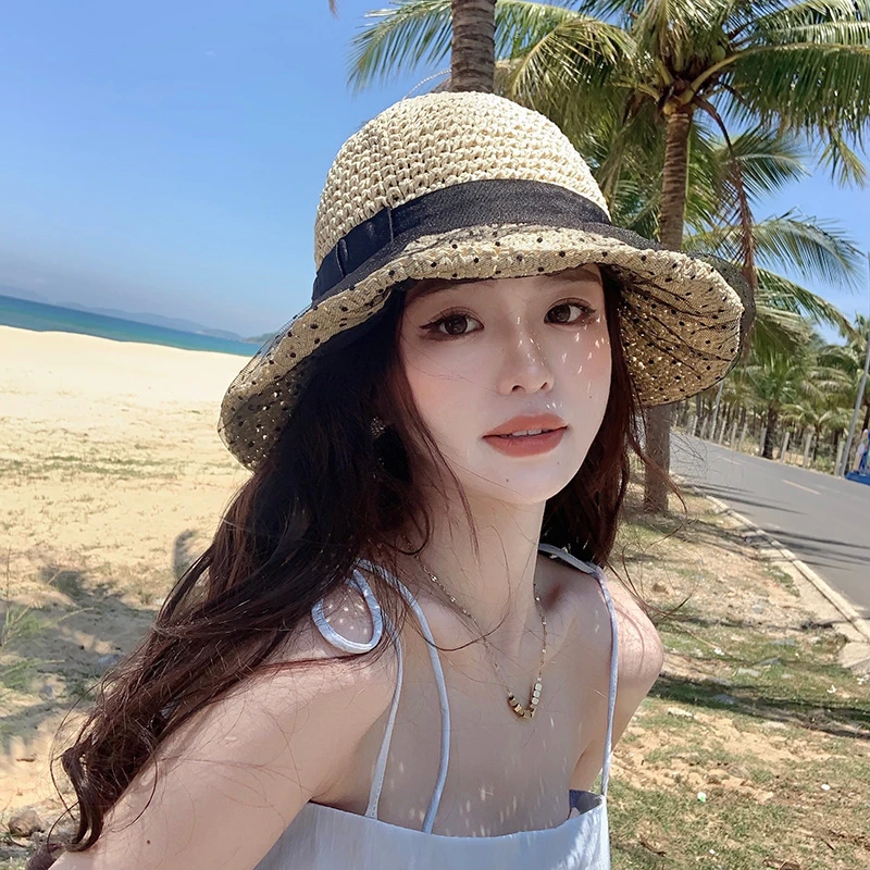 子遮阳帽女防晒夏季薄款沙滩草帽大帽檐蕾丝遮脸韩版潮百搭日网红