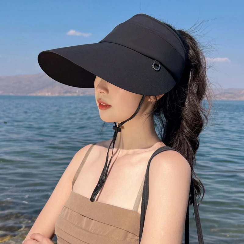 防晒帽子女夏季骑车太阳帽防紫外线风吹不翻冰丝大帽檐空顶遮阳帽
