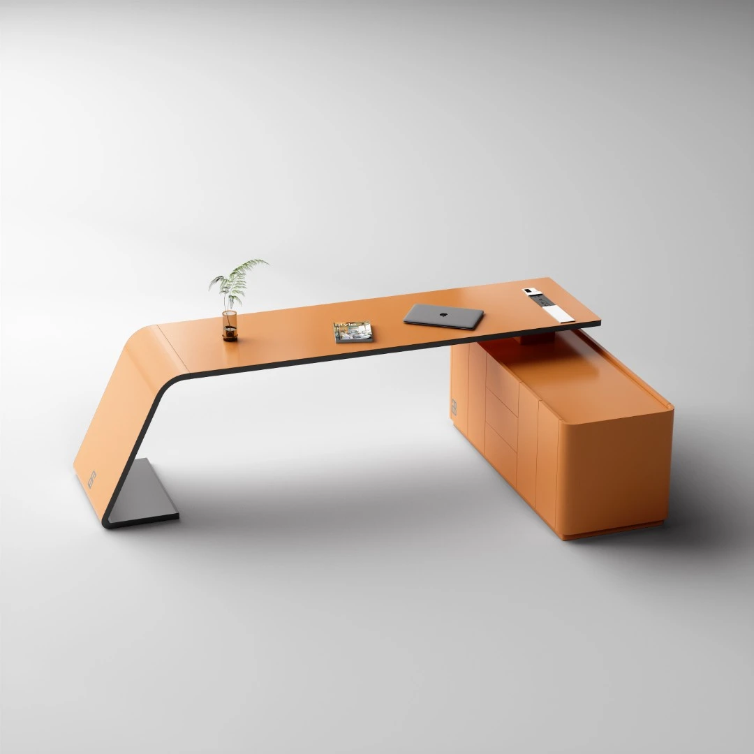 意式极简烤漆书桌轻奢现代老板办公桌书房L型电脑桌办公室书桌椅