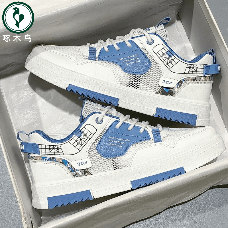 【正品】啄木鸟男鞋春季透气薄款网面百搭休闲板鞋男士运动小白潮鞋