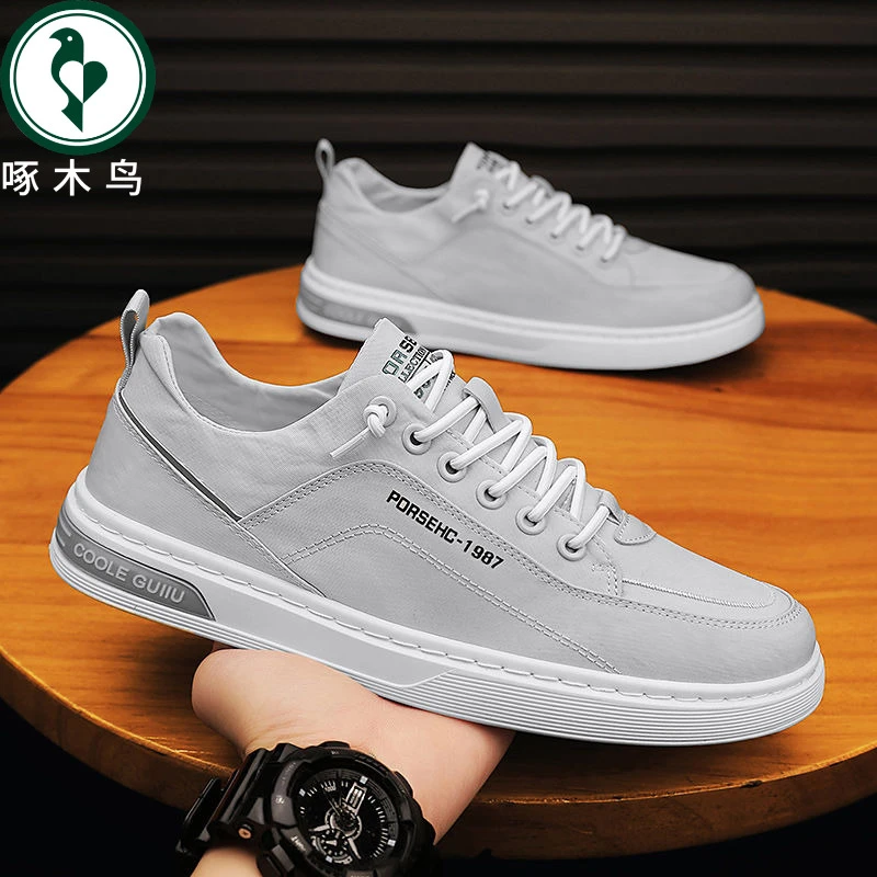 【正品】啄木鸟夏季透气2025新款薄款运动帆布一脚蹬平板鞋工作潮鞋