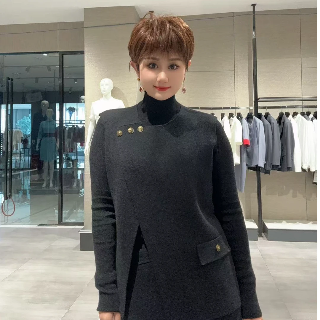 子韩推荐秋冬新款时尚宽松半高领针织裙套LNHW3052+LNHE3052