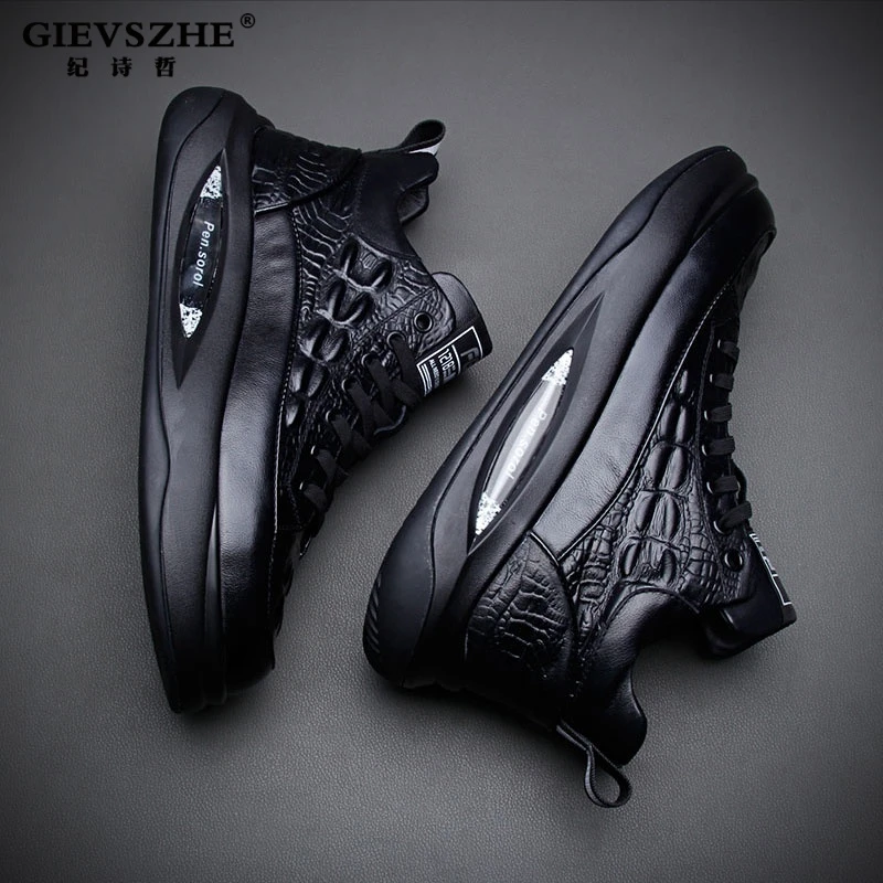 纪诗哲鞋子男款秋冬季潮牌百搭休闲鞋黑色痞帅厚底气垫舒适运动鞋