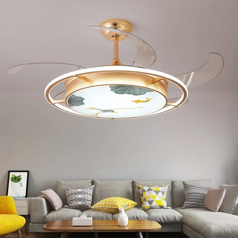 新中式风扇灯客厅现代简约大气风扇吊灯餐厅卧室一体变频吊扇灯