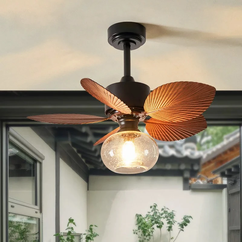 新款中古吊扇灯餐厅卧室阳光房复古客厅电扇灯26寸变频迷你小风扇