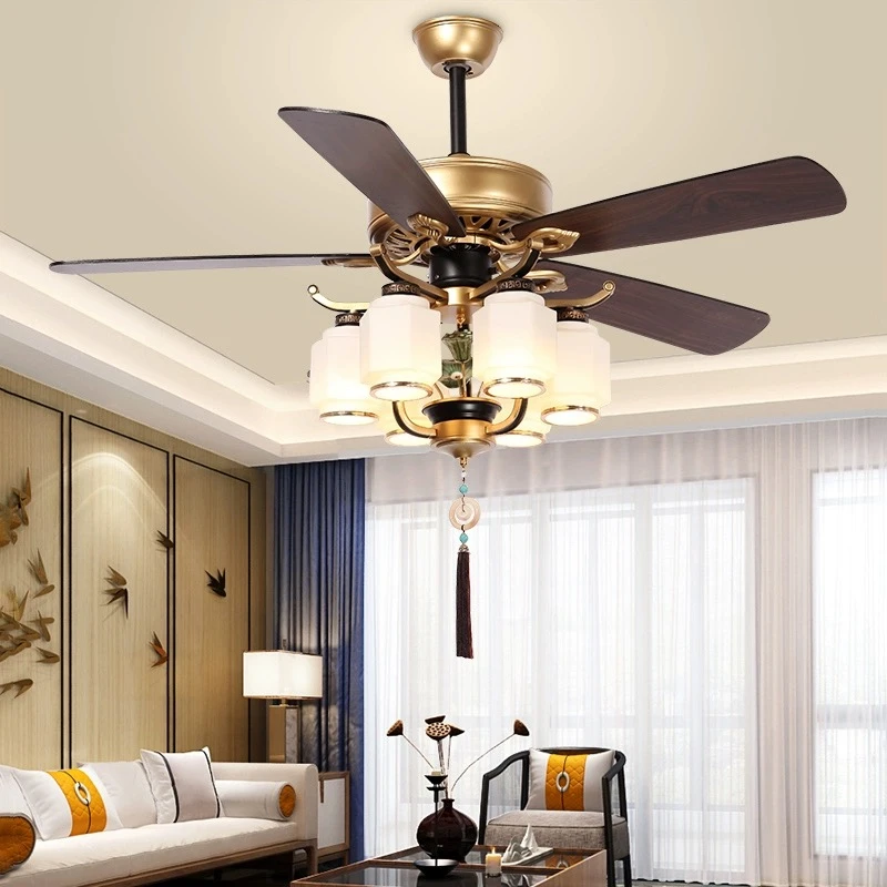 新中式风扇灯客厅茶室餐厅静音吊扇灯家用吊灯大风力专用省电风扇