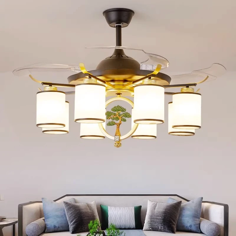 隐形风扇灯客厅风扇吊灯餐厅新中式大气现代简约卧室美式吊扇灯具