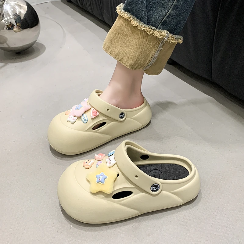 厚底可爱卡哇伊两穿凉拖女外穿2024新款踩屎感包头防滑沙滩洞洞鞋