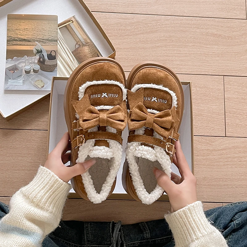 爆款厚底勃肯棉鞋女2024新款秋冬加绒加厚保暖毛毛鞋增高雪地靴子