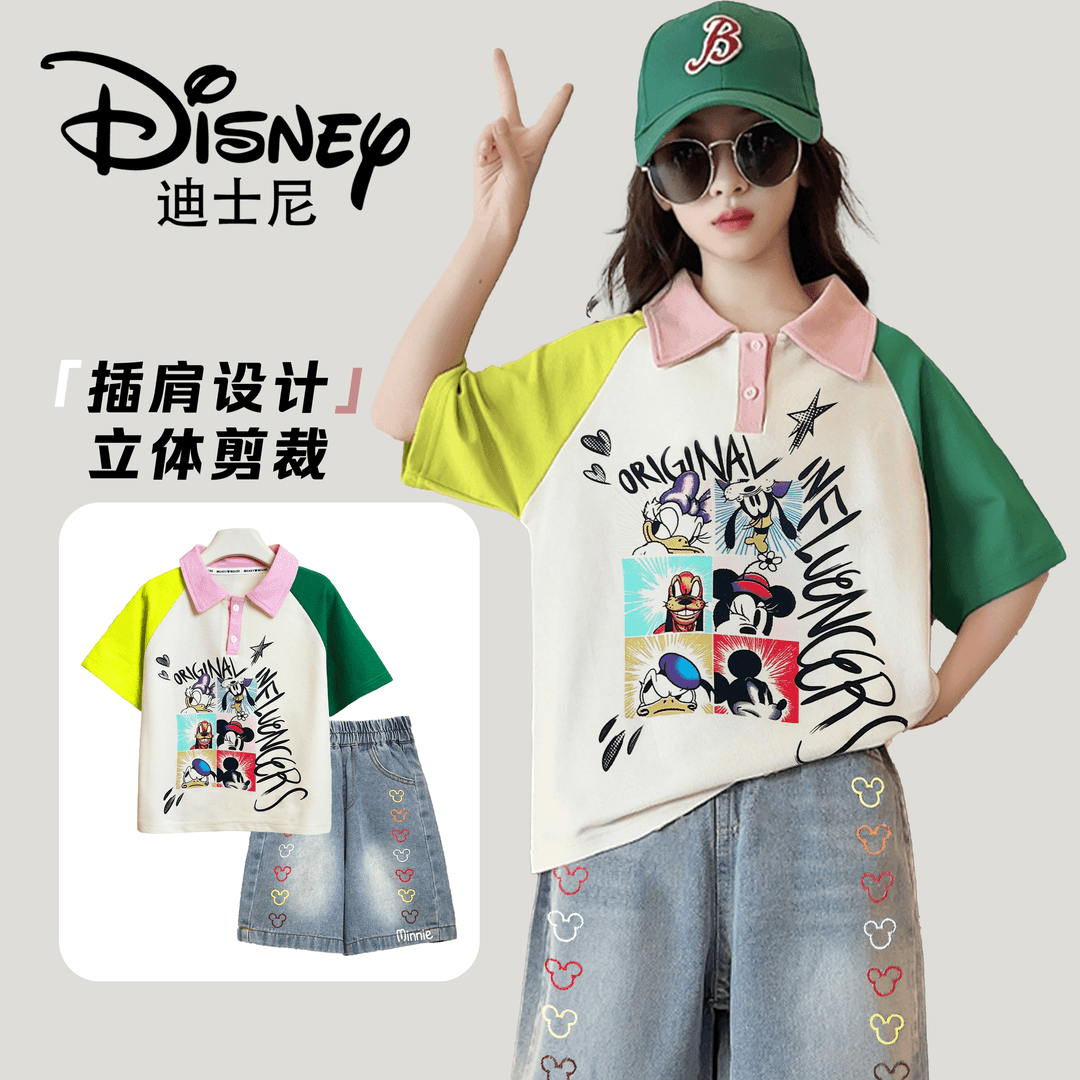 迪士尼儿童夏季POLO套装女童时尚短袖夏款宝宝洋气两件亲子装02