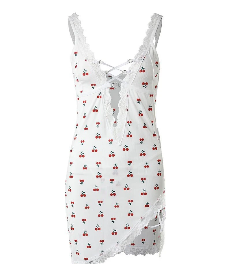 家居服春夏甜美樱桃款日系睡裙牛奶丝