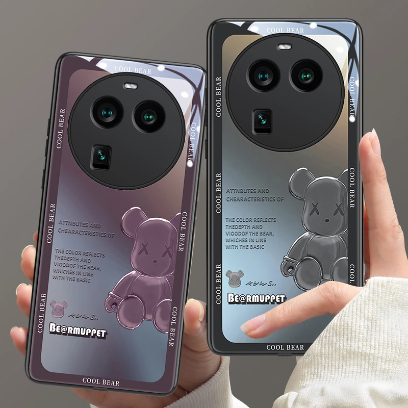 暗紫侧边熊适用oppo findx6pro手机壳新款findx6全包防摔find x6