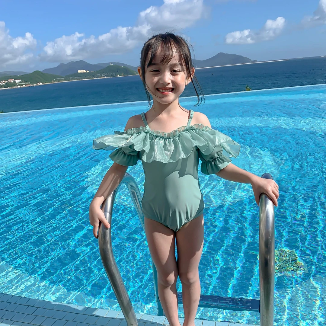 水手宝宝游泳沙滩温泉款连体泳衣女童洋气花边泳衣3036