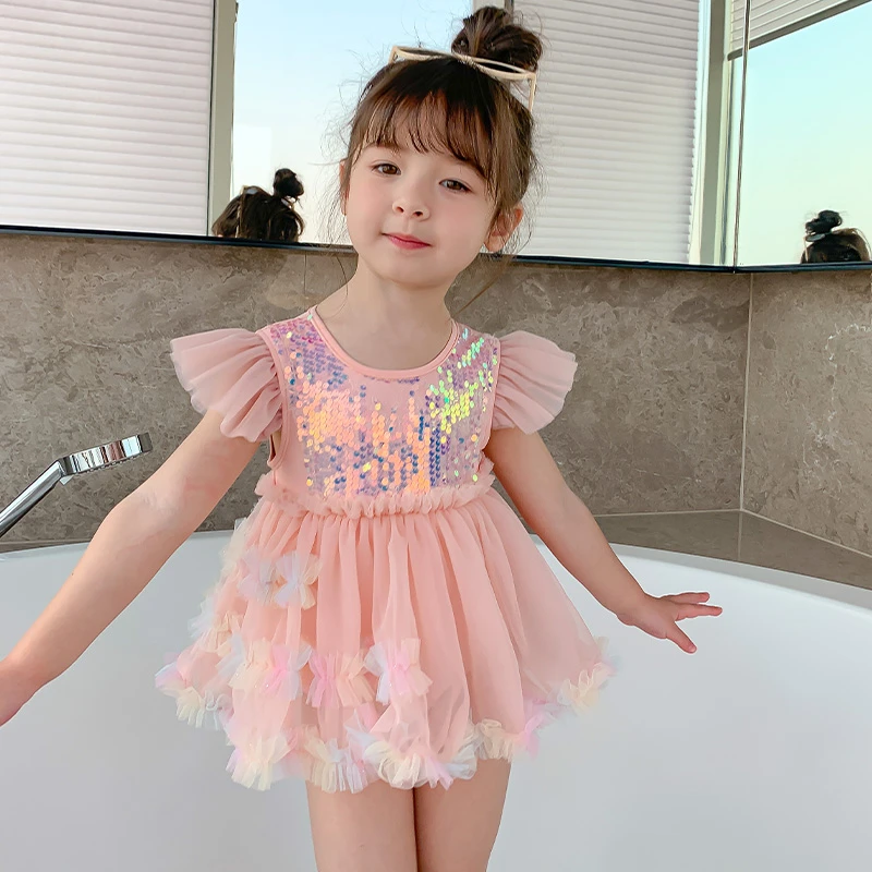 水手宝宝碎花韩版连体泳衣夏款小女孩蓬蓬纱裙连体泳衣3231