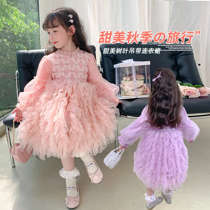 设计师原创款时尚轻奢洋气灯笼袖公主裙蓬蓬裙长袖连衣裙65010