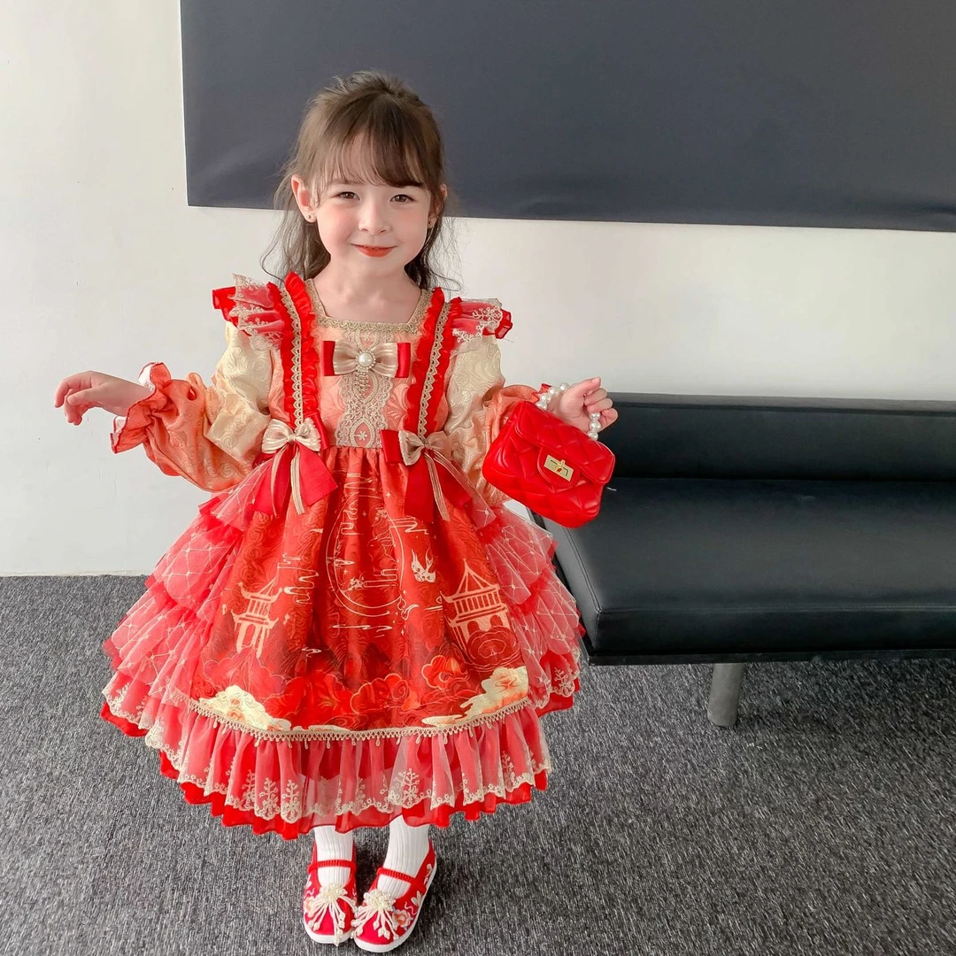 【尤画】原创设计定制款兔年秋冬国潮新款儿童洛丽塔连衣裙62865