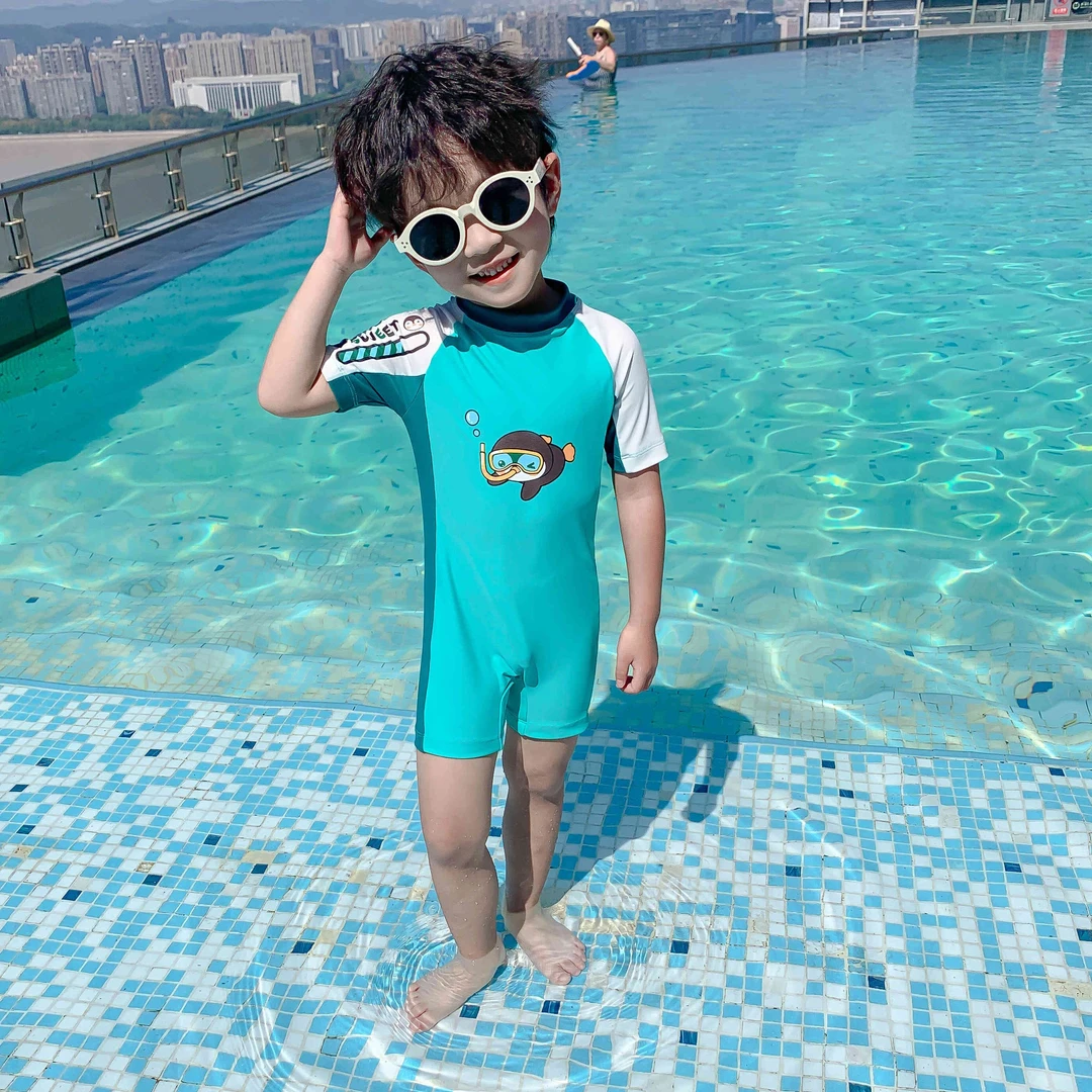 水手宝宝夏季泳装男孩温泉沙滩速干款平角泳装男孩小企鹅泳衣3431