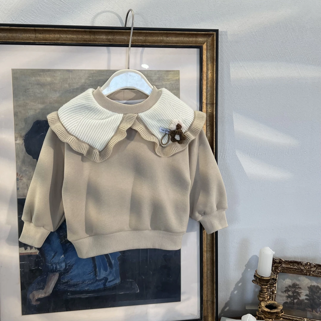 尤画2023尤画新款秋冬女童加绒加厚卫衣冬季娃娃领65236