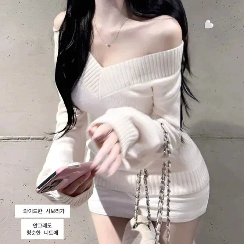 美式辣妹复古v领灰色长袖针织衫女秋冬新款收腰修身显瘦外穿上衣