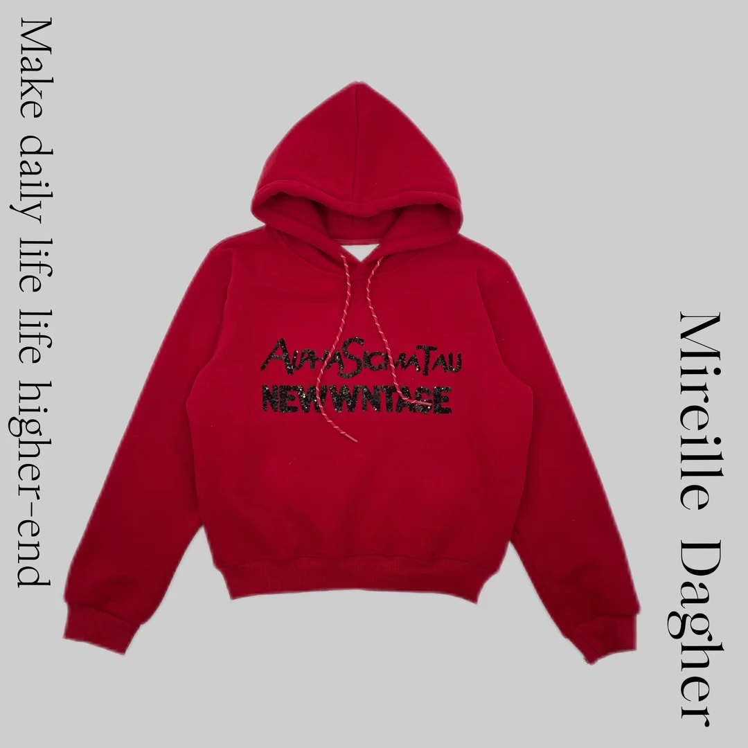 米莱Jiaer/重工设计感字母刺绣加绒连帽卫衣255013