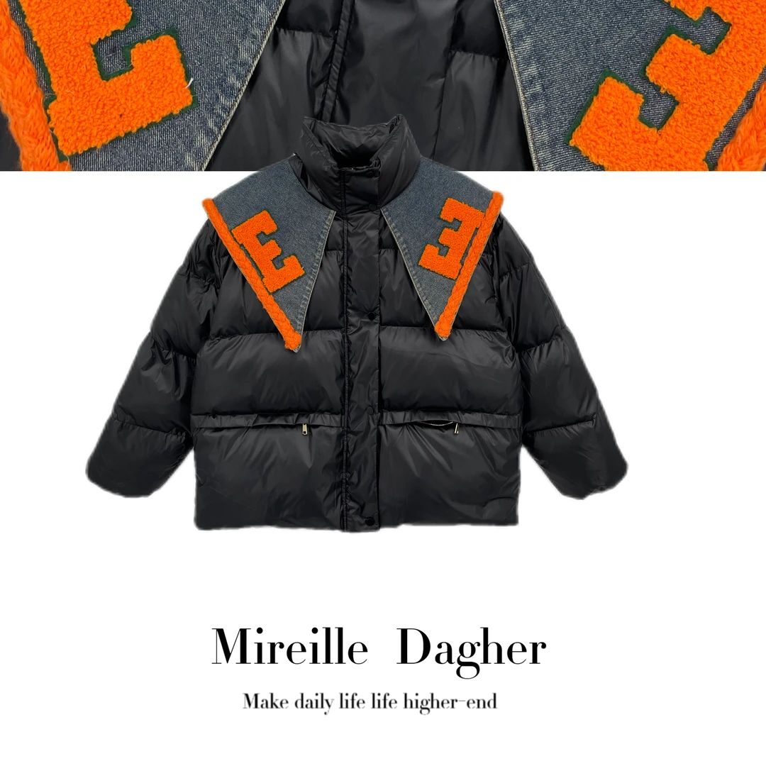 米莱Jiaer/冬季新款海军领时尚休闲短款宽松潮流拼接羽绒服9908