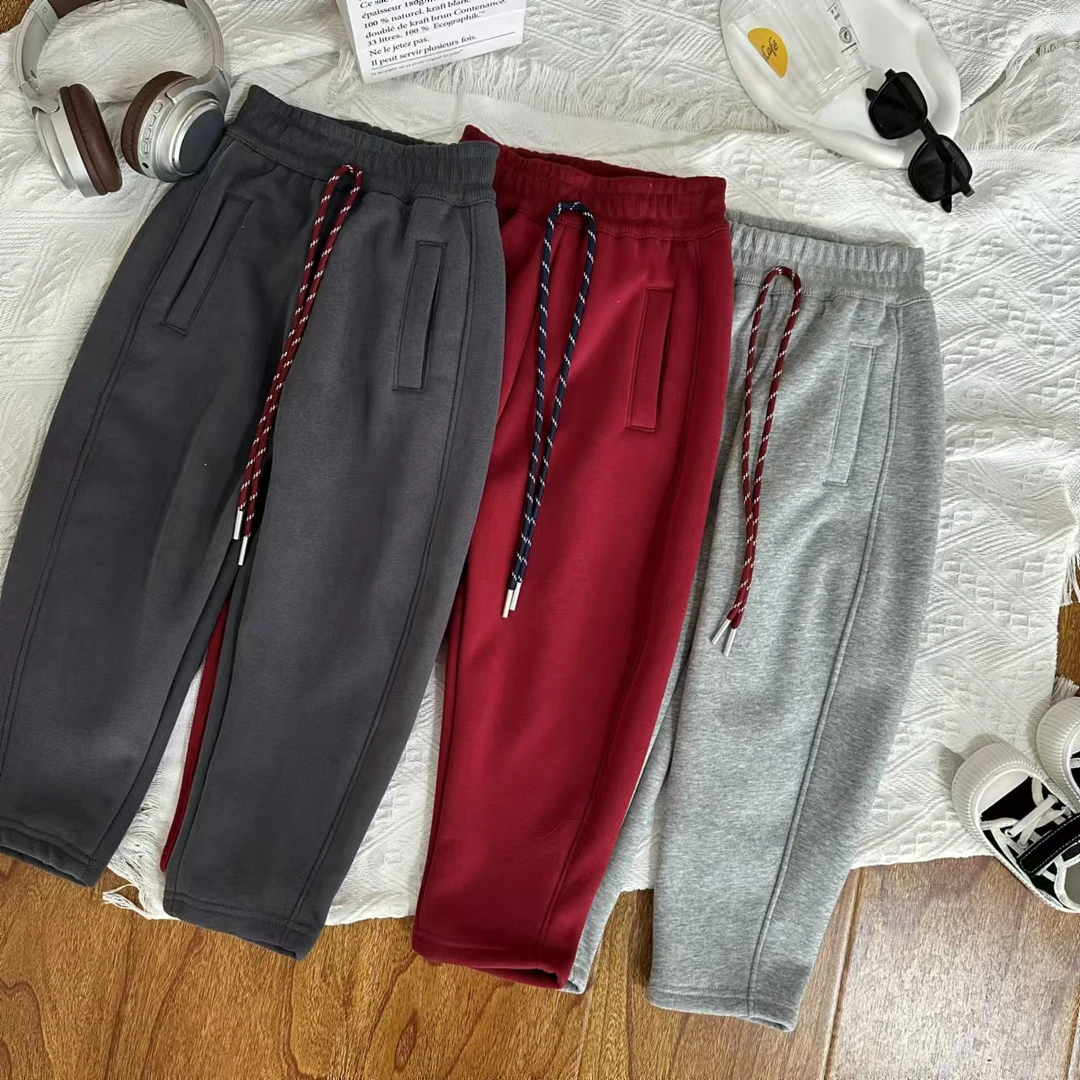 嘉和童装秋冬加厚一体绒男女儿童弯刀裤安哥拉红香蕉裤