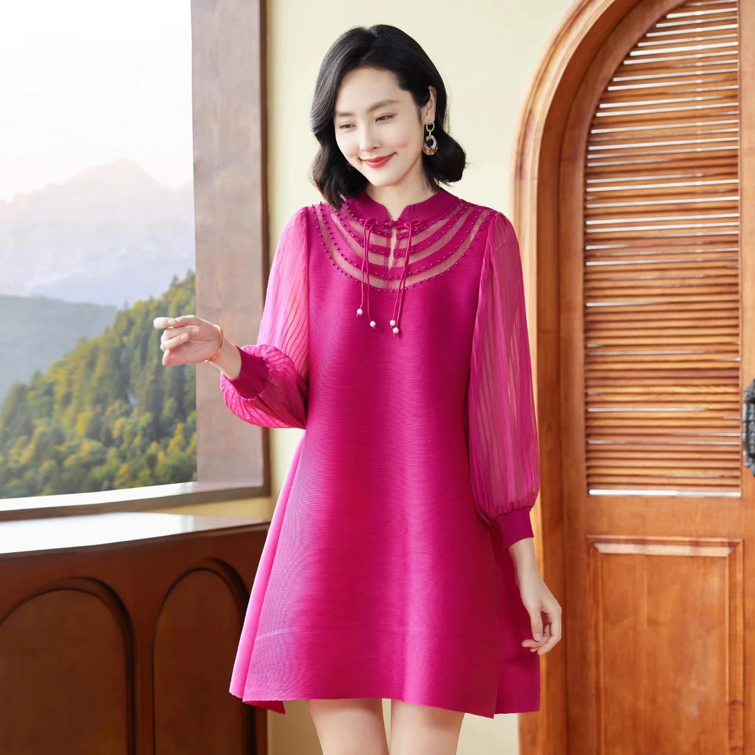 2024年国风褶皱秋装连衣裙洋气减龄宽松大码显瘦女装裙子DCA1673