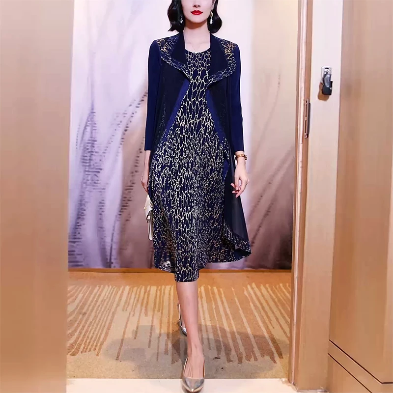 时尚假两件褶皱2025年春季新款大码遮肉洋气减龄连衣裙DCA1384